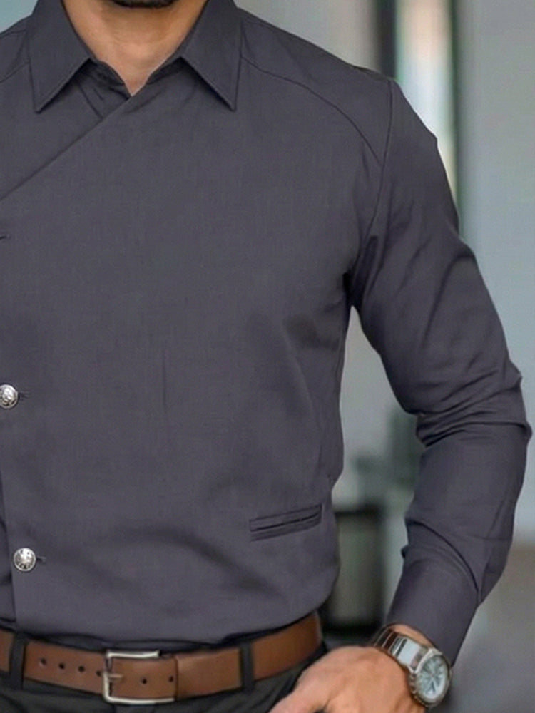 Unique Slant Placket Design Cotton Shirt