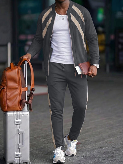 Stylish Two-Tone Jacket Pants Set