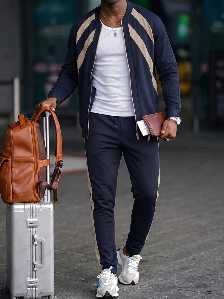 Stylish Two-Tone Jacket Pants Set