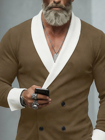 Stylish Shawl Collar Double Breasted Cardigan