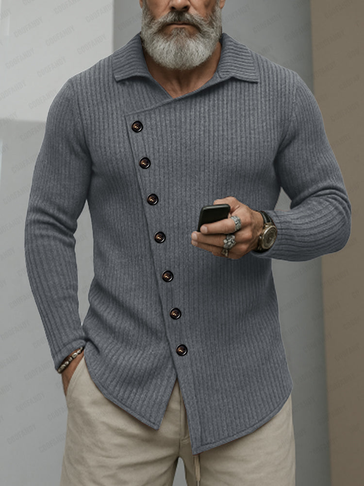 Casual Slant Placket Knit Pullover Top