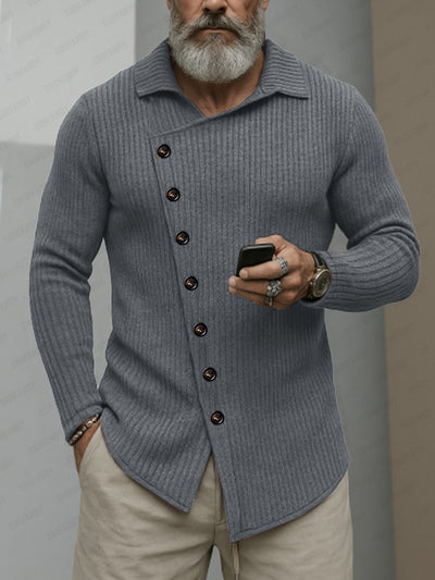 Casual Slant Placket Knit Pullover Top