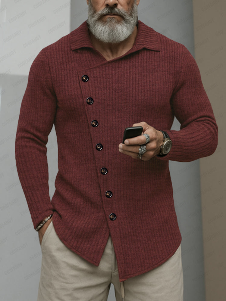 Casual Slant Placket Knit Pullover Top