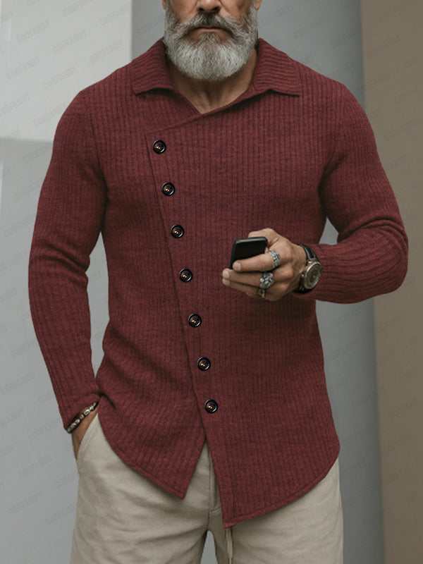 Casual Slant Placket Knit Pullover Top