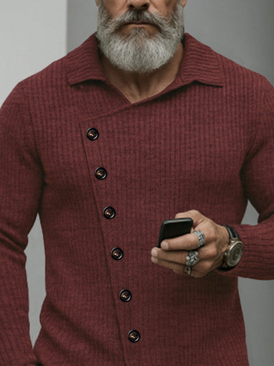 Casual Slant Placket Knit Pullover Top