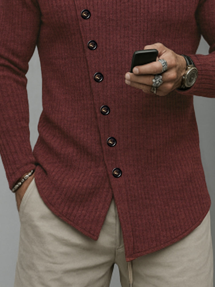 Casual Slant Placket Knit Pullover Top