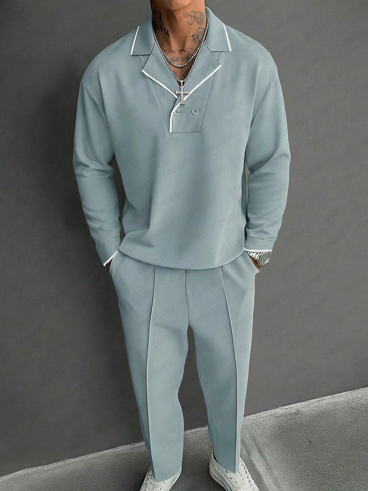 Contrast Color Trim Matching Top and Pants Set