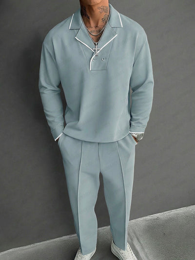 Contrast Color Trim Matching Top and Pants Set