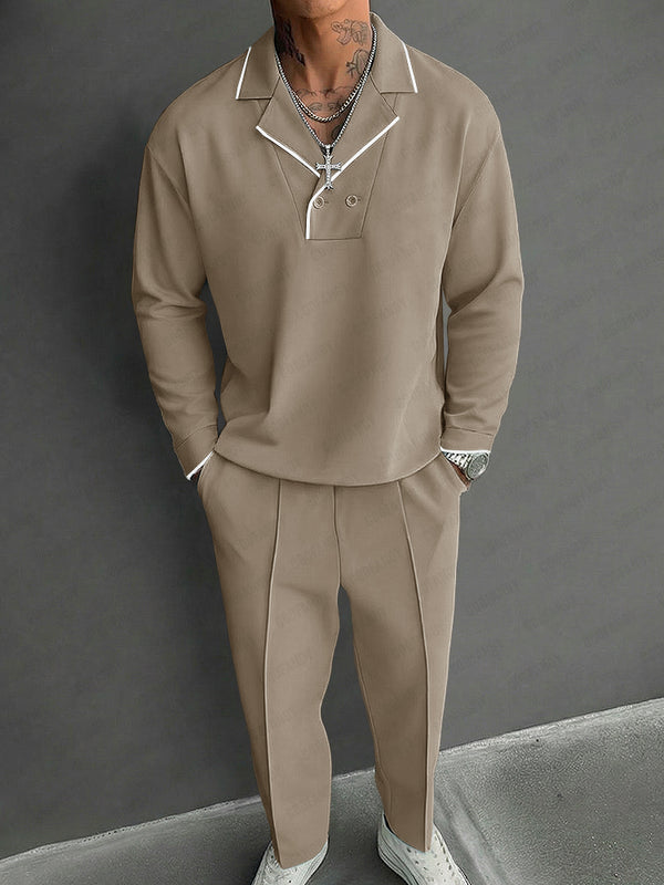 Contrast Color Trim Matching Top and Pants Set