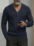 Casual Zipper Design V-Neck Knit Sweater
