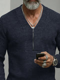 Casual Zipper Design V-Neck Knit Sweater
