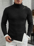 Stylish Leather Buckle Turtleneck Sweater
