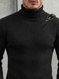 Stylish Leather Buckle Turtleneck Sweater