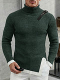 Stylish Leather Buckle Turtleneck Sweater