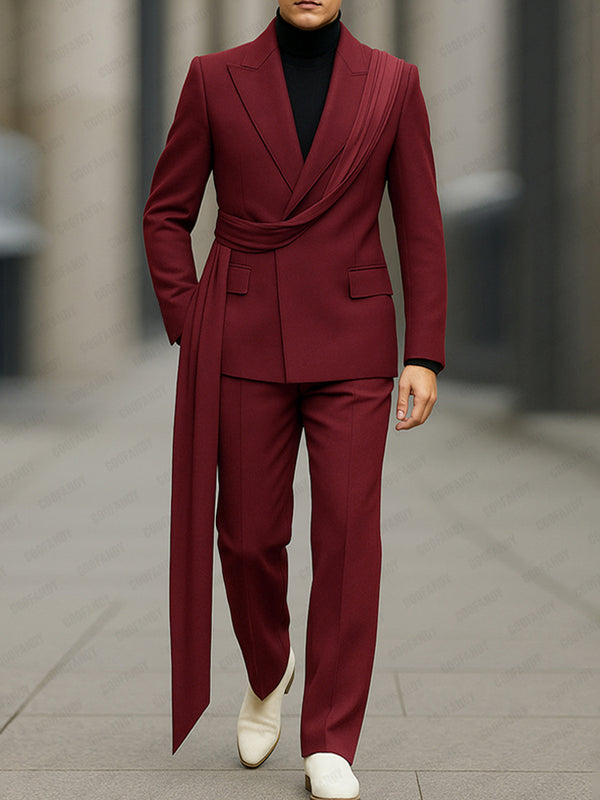 Luxury Decorative Belt Blazer Pants Set