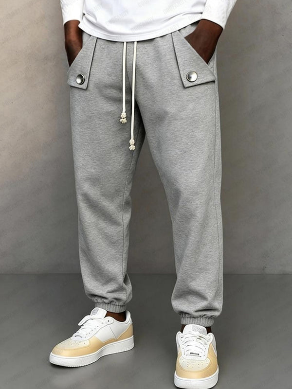 Casual Button Accent Drawstring Sweatpants