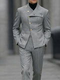 Unique Slant Buttoned Striped Suit Set