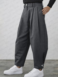 Vertical Striped Pants with Button Cuff Detail