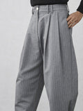 Vertical Striped Pants with Button Cuff Detail