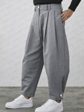 Vertical Striped Pants with Button Cuff Detail