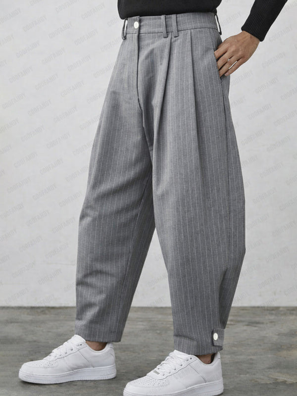 Vertical Striped Pants with Button Cuff Detail