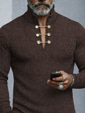 Stylish Button Design Turtleneck Knit Top
