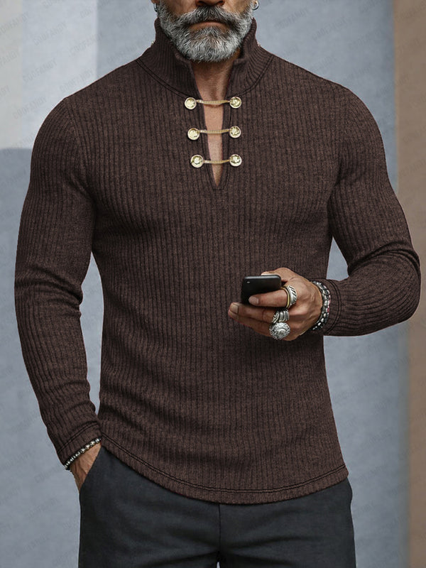 Stylish Button Design Turtleneck Knit Top