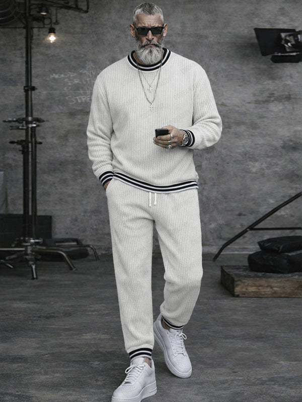 Casual Contrast Color Stripe Trim Matching Set