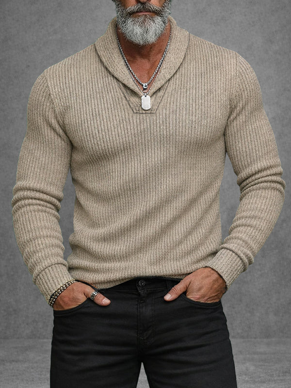 Comfortable Fit Shawl Collar Knit Top