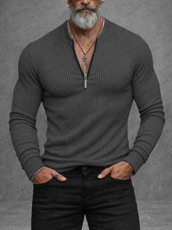 Minimalist Collarless Quarter Zip Knit Top