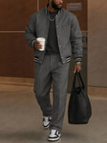 Casual Striped Bomber Jacket Pants Set