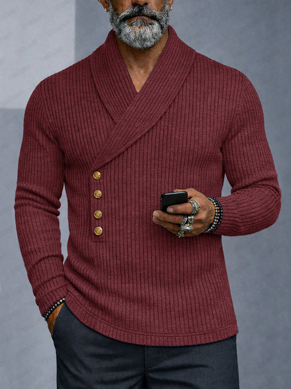 Casual Shawl Collar Slim Fit Knit Top