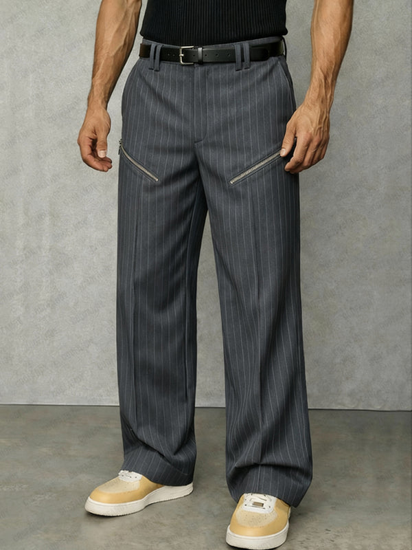 Casual Zip Decoration Striped Suit Pants