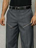 Casual Zip Decoration Striped Suit Pants