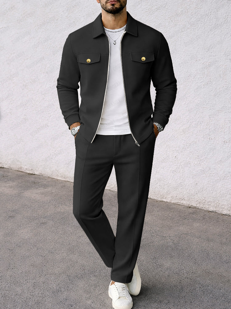 Classic Suede Jacket and Pants Set Black / XXXL