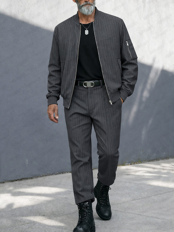 Modern Striped Bomber Jacket Pants Set