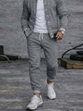 Casual Active Knit Bomber Jacket Jogger Set