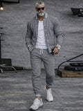 Casual Active Knit Bomber Jacket Jogger Set