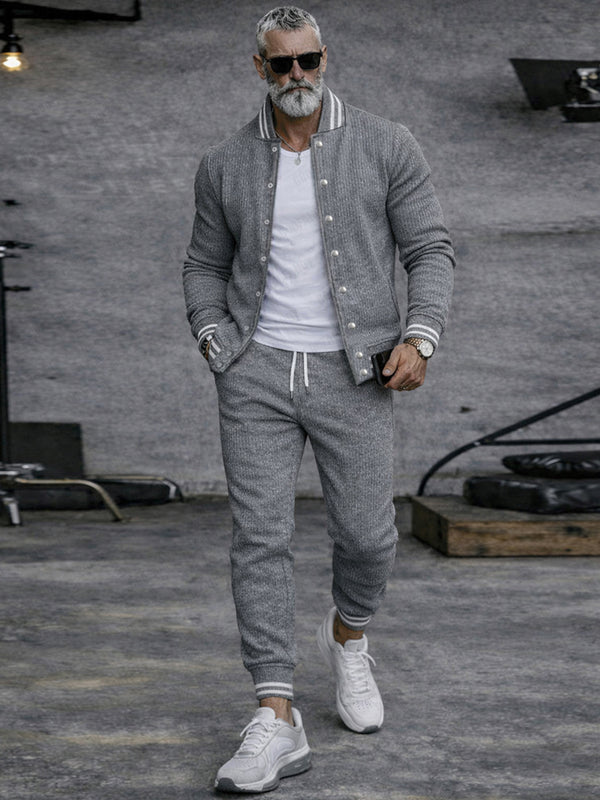 Casual Active Knit Bomber Jacket Jogger Set