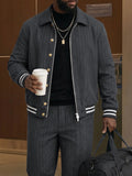Casual Pinstripe Bomber Jacket and Pants Set