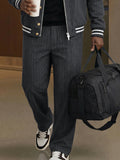Casual Pinstripe Bomber Jacket and Pants Set