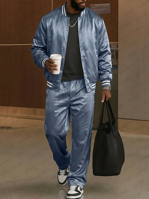 Stylish Satin Bomber Jacket Pants Set