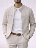 Casual Faux Suede Racer Jacket Pants Set