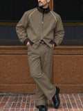 Casual Pinstripe Blouson Jacket Pants Set