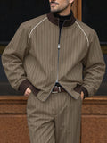 Casual Pinstripe Blouson Jacket Pants Set