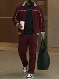 Stylish Contrast Stripe Track Jacket Pants Set