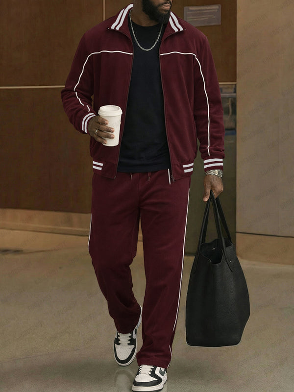 Stylish Contrast Stripe Track Jacket Pants Set