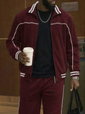 Stylish Contrast Stripe Track Jacket Pants Set