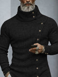 Stylish Buttons Design Knit Turtleneck Top
