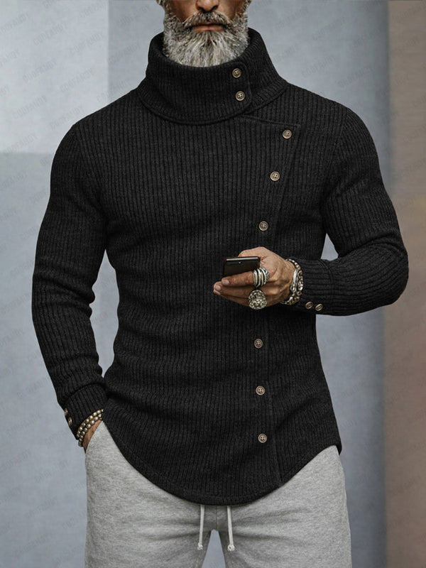 Stylish Buttons Design Knit Turtleneck Top